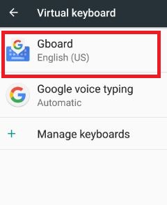 Gboard pod nastavením virtuálnej klávesnice 7,0 zariadenia nugat